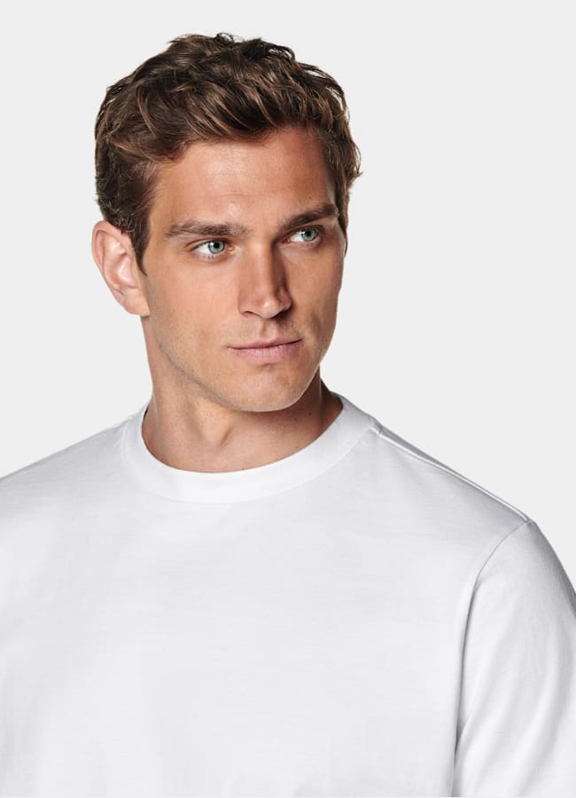 SUITSUPPLY Puro algodón Camiseta blanca cuello redondo