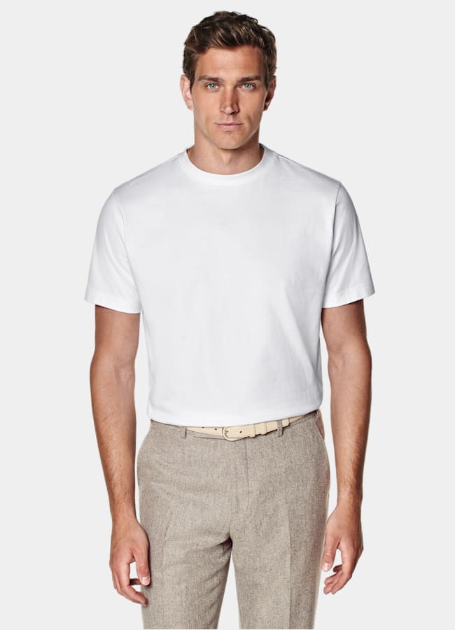 SUITSUPPLY Puro algodón Camiseta blanca cuello redondo