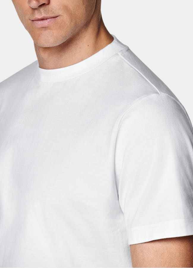 SUITSUPPLY Puro algodón Camiseta blanca cuello redondo
