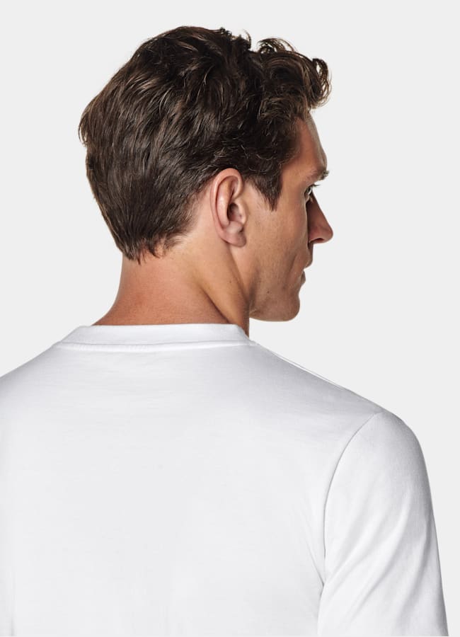 SUITSUPPLY Puro algodón Camiseta blanca cuello redondo