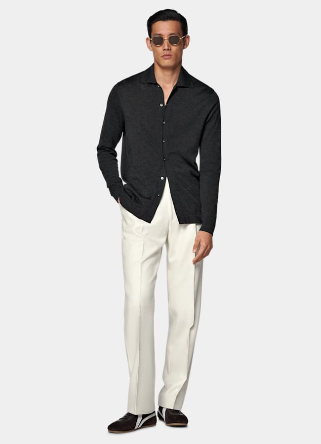 SUITSUPPLY Cotton Silk Dark Grey Long Sleeve Polo Cardigan