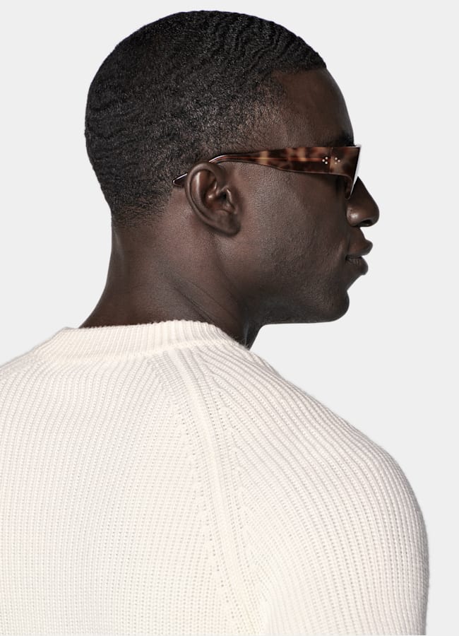 SUITSUPPLY Pure Wool Off-White Merino Ribbed Crewneck