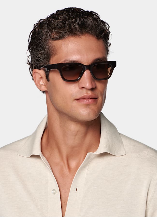 SUITSUPPLY Cotton Silk Sand Long Sleeve Polo Cardigan