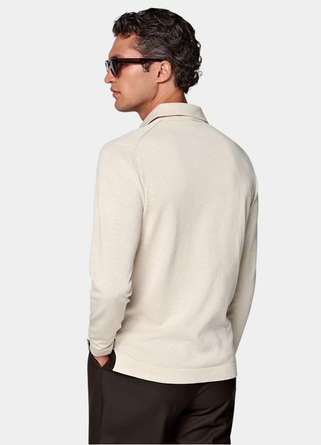 SUITSUPPLY Cotton Silk Sand Long Sleeve Polo Cardigan