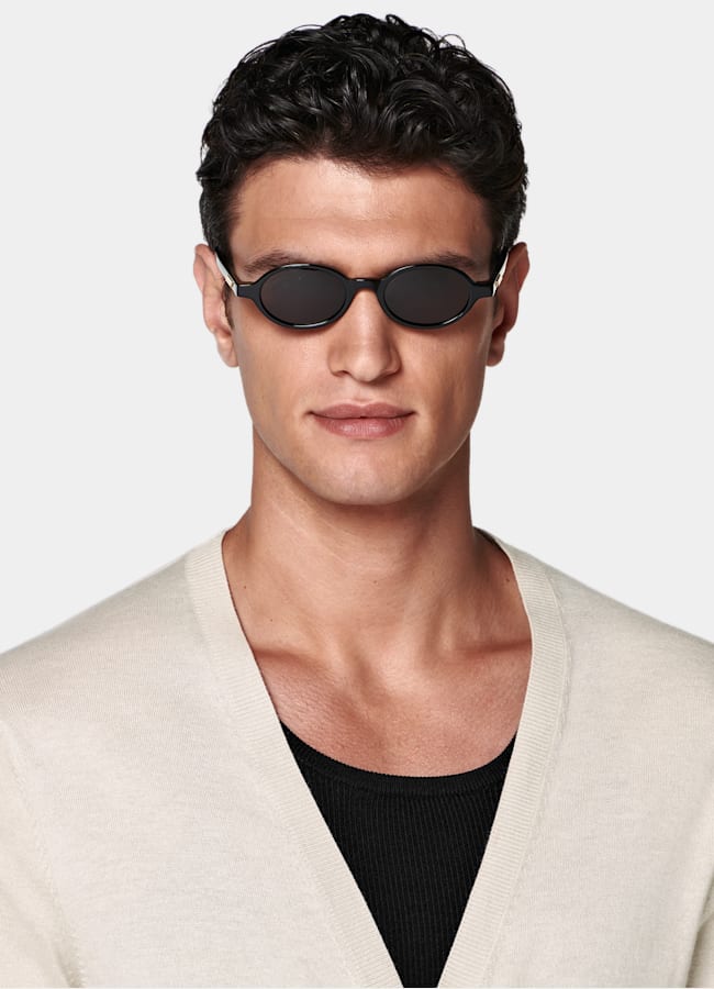 SUITSUPPLY Silk Wool Cashmere Sand V-Neck Cardigan