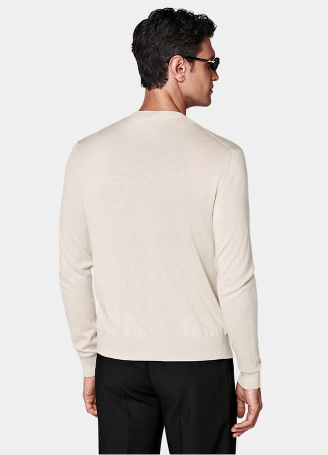 SUITSUPPLY Silk Wool Cashmere Sand V-Neck Cardigan