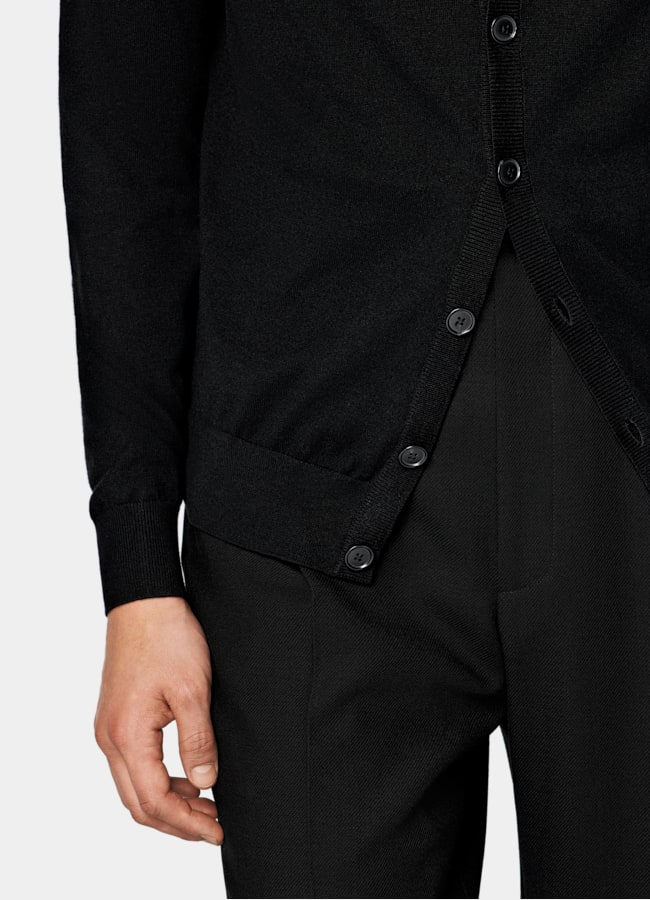 SUITSUPPLY Silk Wool Cashmere Black V-Neck Cardigan