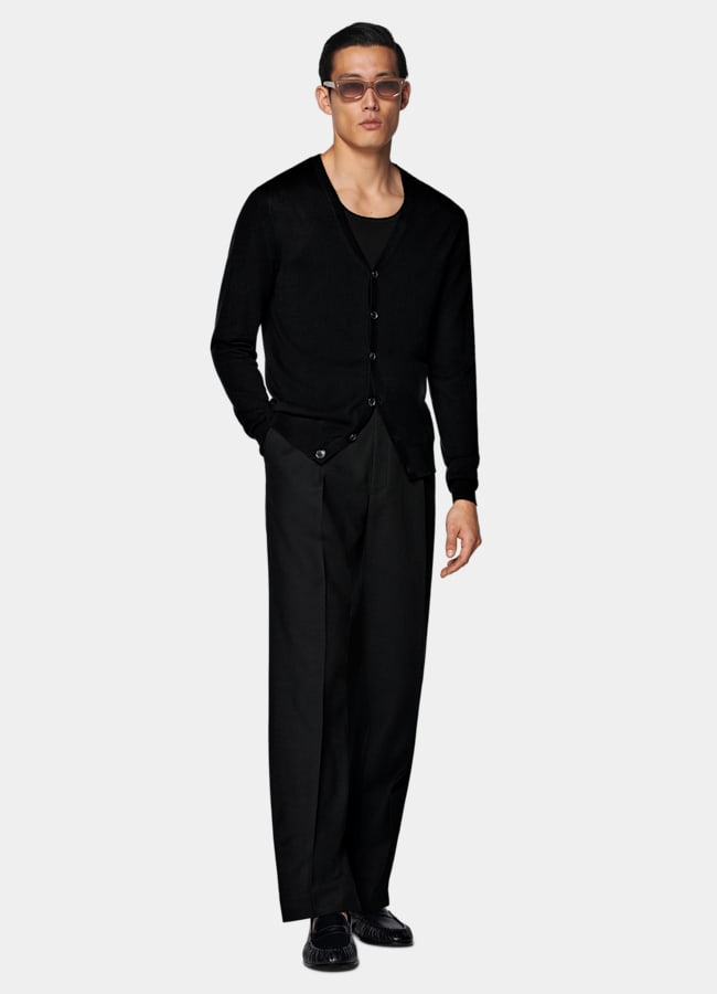 SUITSUPPLY Silk Wool Cashmere Black V-Neck Cardigan