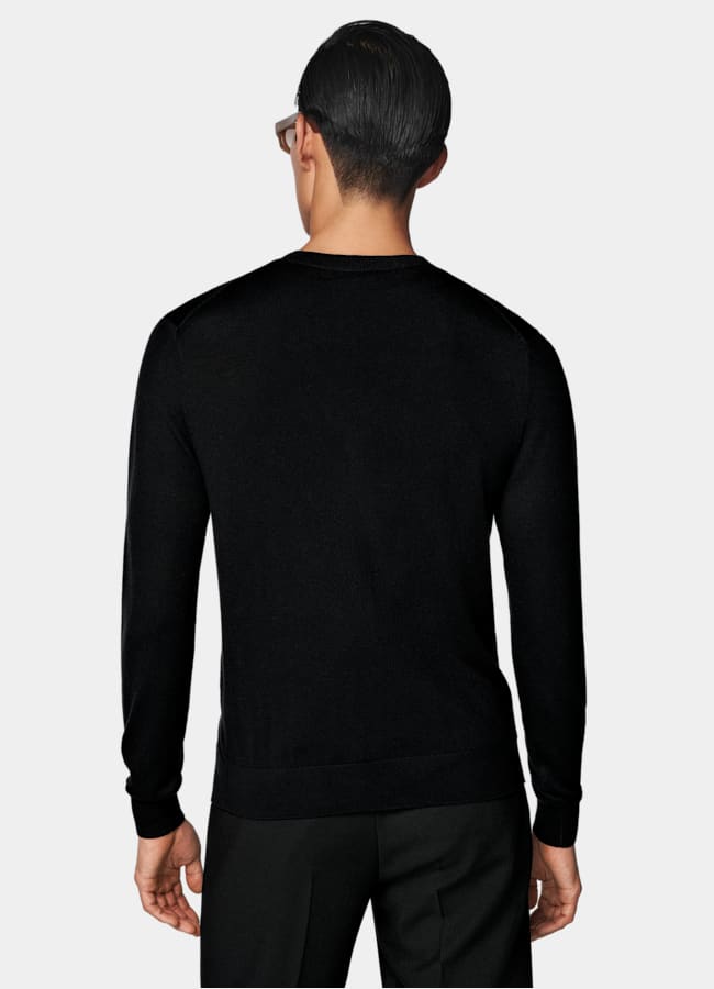 SUITSUPPLY Silk Wool Cashmere Black V-Neck Cardigan