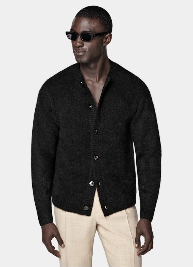 SUITSUPPLY Alpaca Blend Black Crewneck Cardigan