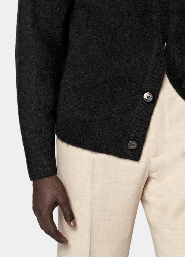 SUITSUPPLY Alpaca Blend Black Crewneck Cardigan