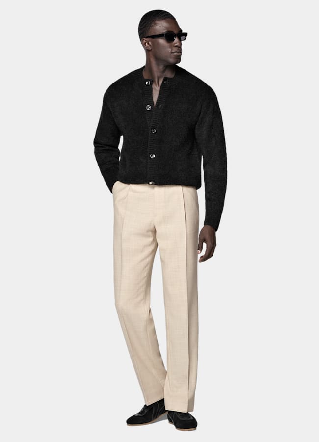 SUITSUPPLY Alpaca Blend Black Crewneck Cardigan