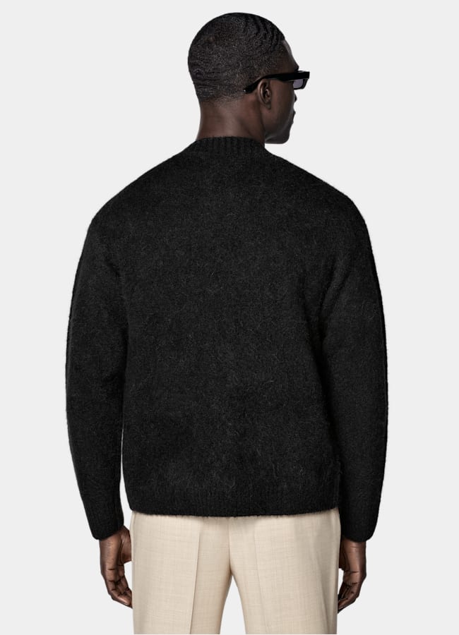 SUITSUPPLY Alpaca Blend Black Crewneck Cardigan