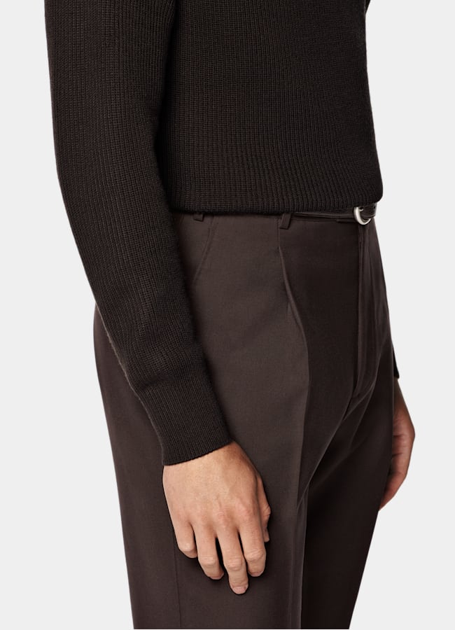 SUITSUPPLY Pure Wool Dark Brown Ribbed Turtleneck