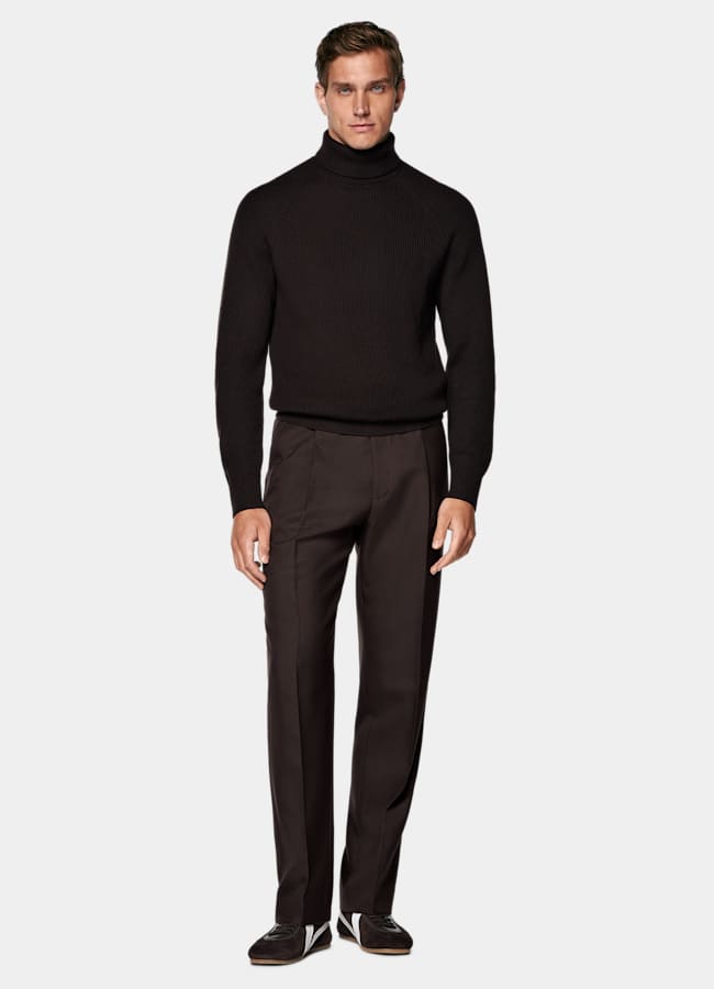 SUITSUPPLY Pure Wool Dark Brown Ribbed Turtleneck