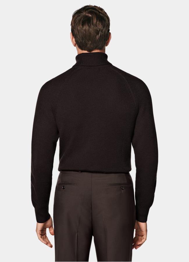 SUITSUPPLY Pure Wool Dark Brown Ribbed Turtleneck