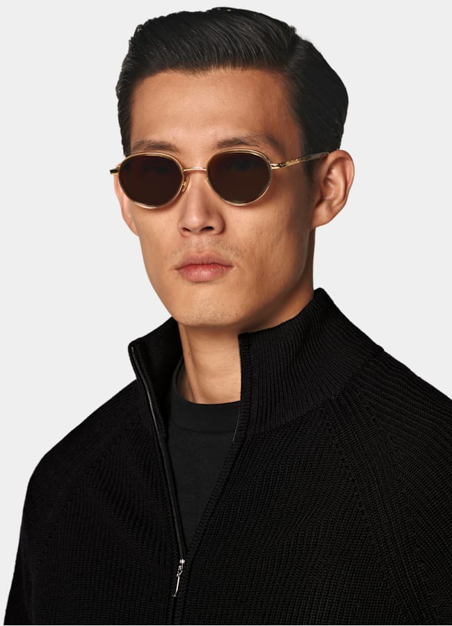 SUITSUPPLY Pure Wool Black Ribbed Zip Cardigan