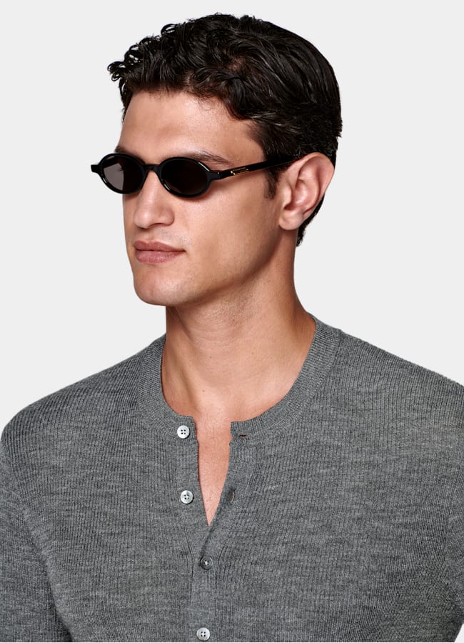 SUITSUPPLY Pure Wool Mid Grey Ribbed Henley