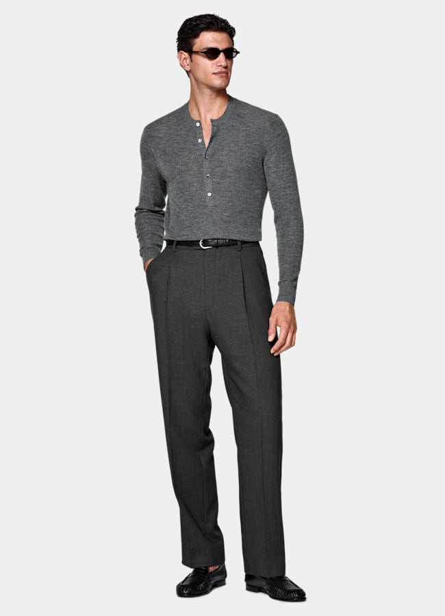 SUITSUPPLY Pure Wool Mid Grey Ribbed Henley