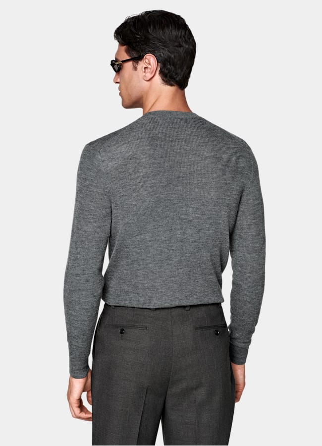 SUITSUPPLY Pure Wool Mid Grey Ribbed Henley