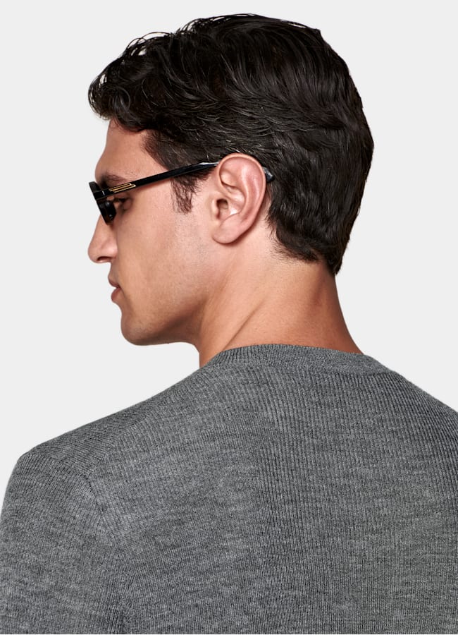 SUITSUPPLY Pure Wool Mid Grey Ribbed Henley
