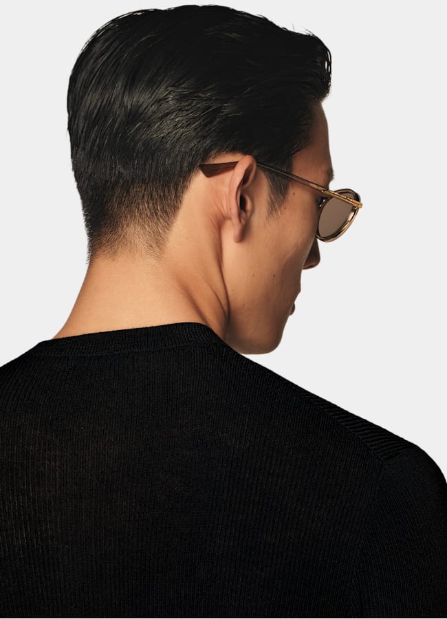 SUITSUPPLY Pura lana Henley negro de punto acanalado