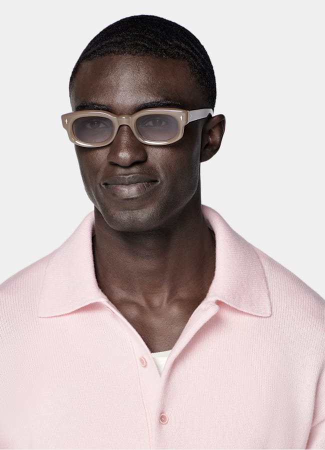SUITSUPPLY Pure Cashmere Pink Long Sleeve Polo