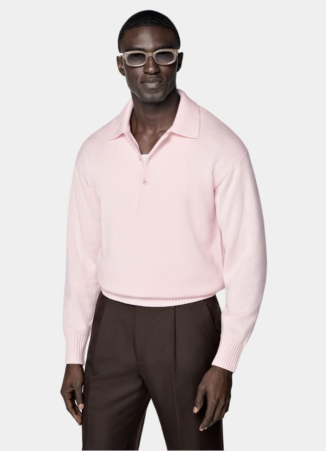 SUITSUPPLY Pure Cashmere Pink Long Sleeve Polo