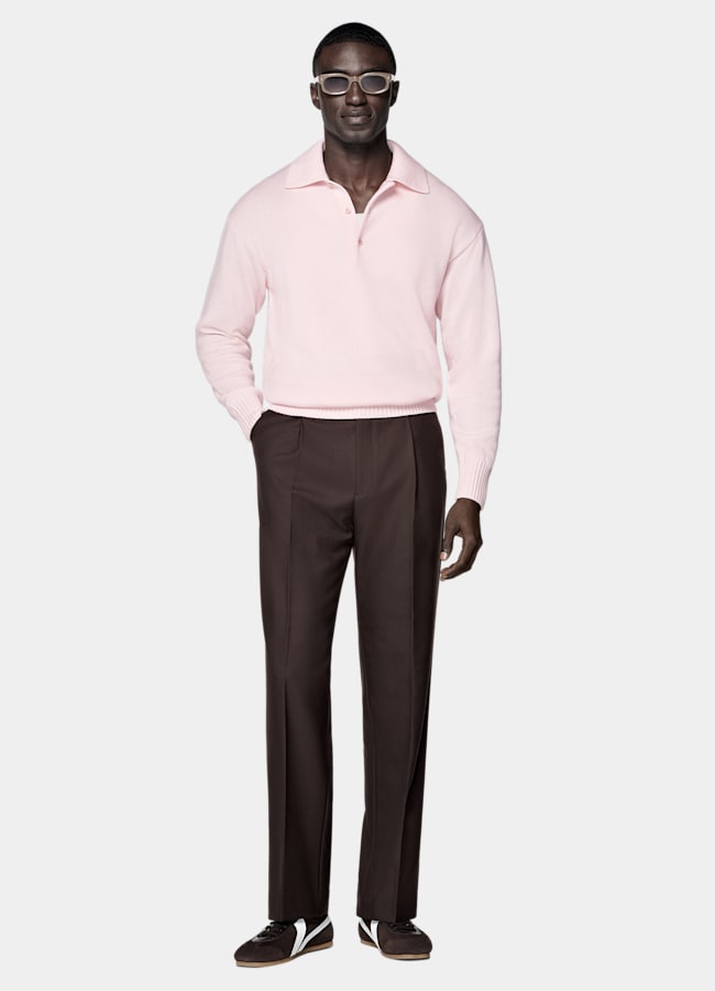 SUITSUPPLY Pure Cashmere Pink Long Sleeve Polo