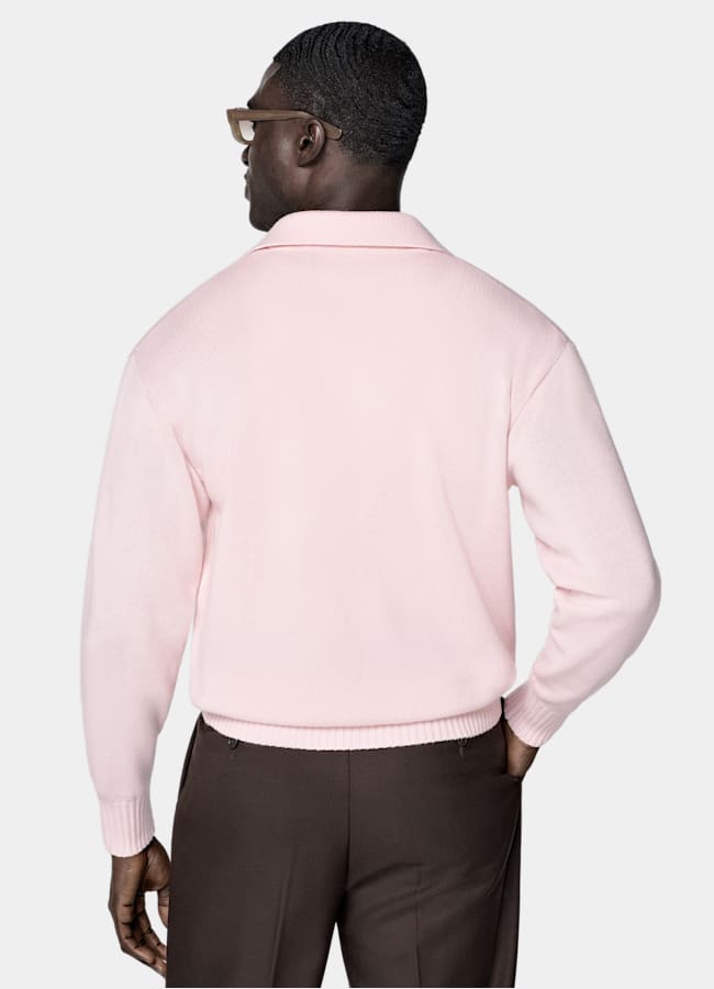 SUITSUPPLY Pure Cashmere Pink Long Sleeve Polo