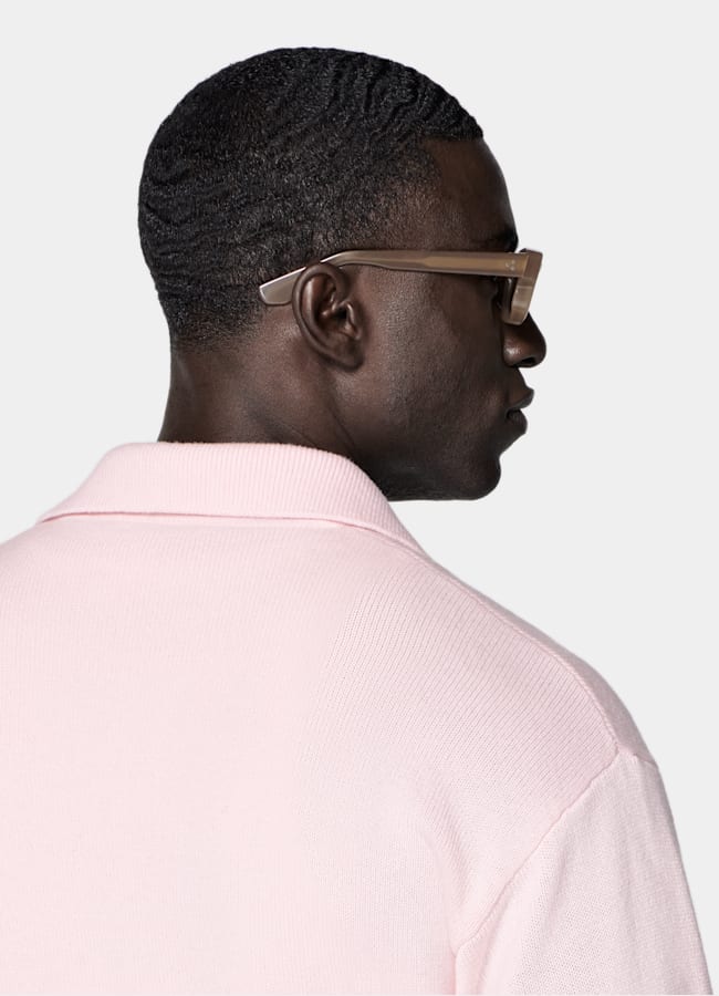 SUITSUPPLY Pure Cashmere Pink Long Sleeve Polo