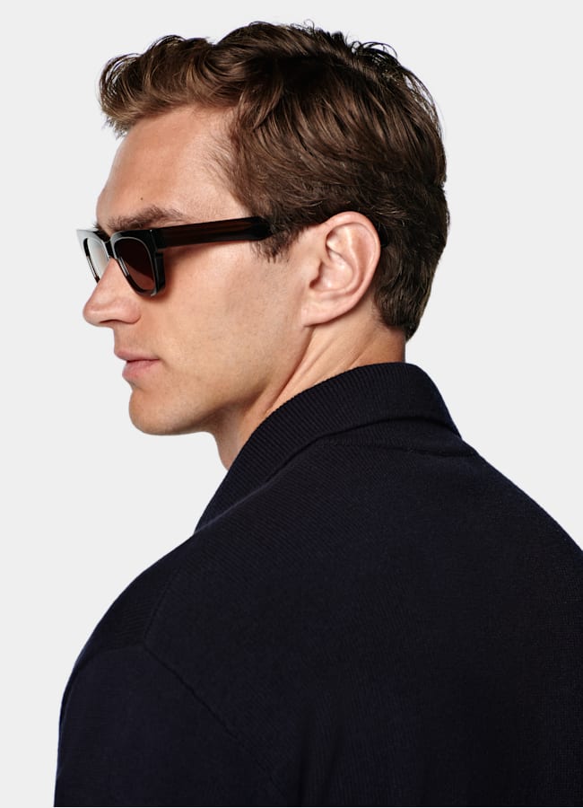 SUITSUPPLY Pure Cashmere Navy Long Sleeve Polo