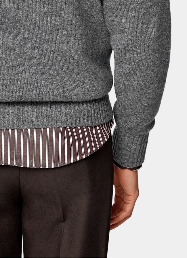 SUITSUPPLY Pure Cashmere Mid Grey Long Sleeve Polo