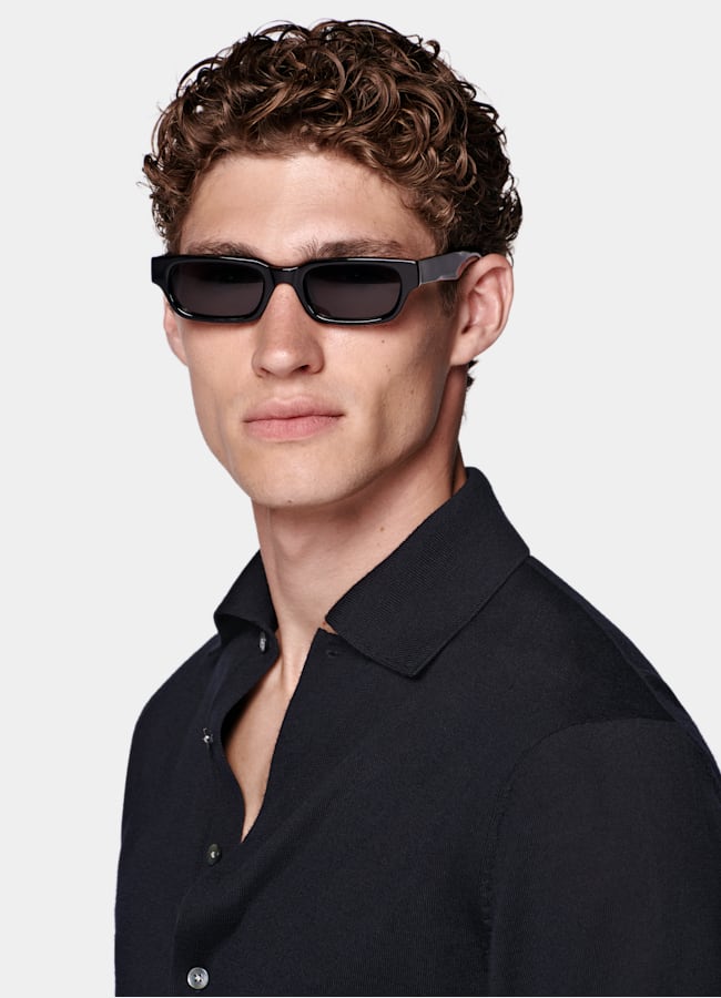 SUITSUPPLY Pure Wool Navy Long Sleeve Polo