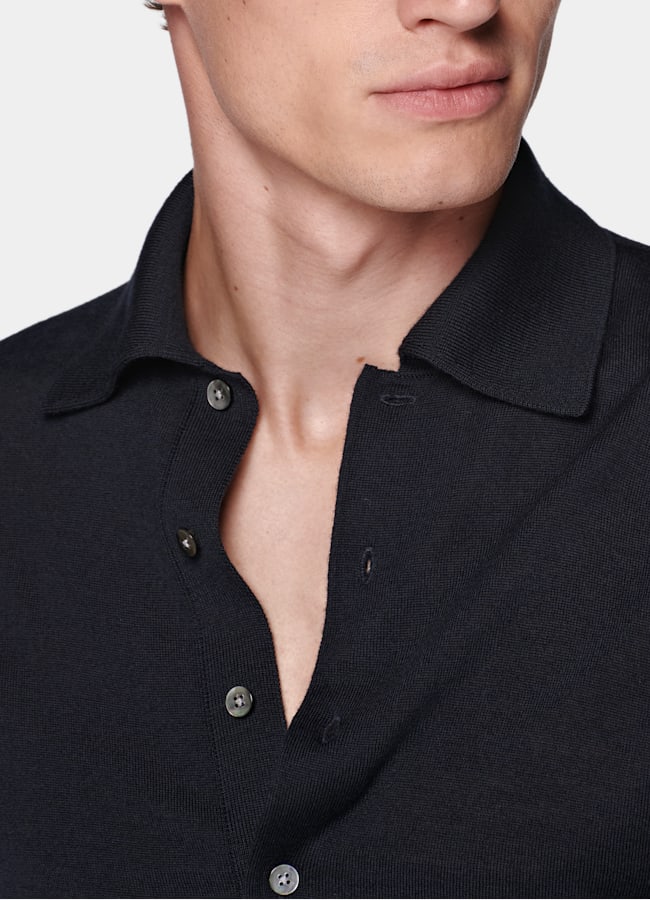 SUITSUPPLY Pure Wool Navy Long Sleeve Polo