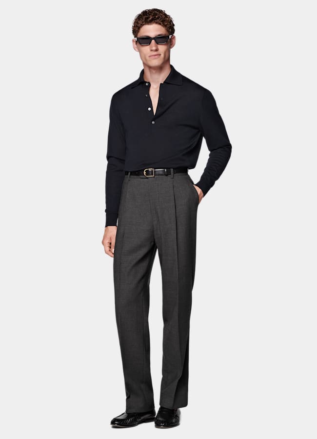 SUITSUPPLY Pure Wool Navy Long Sleeve Polo