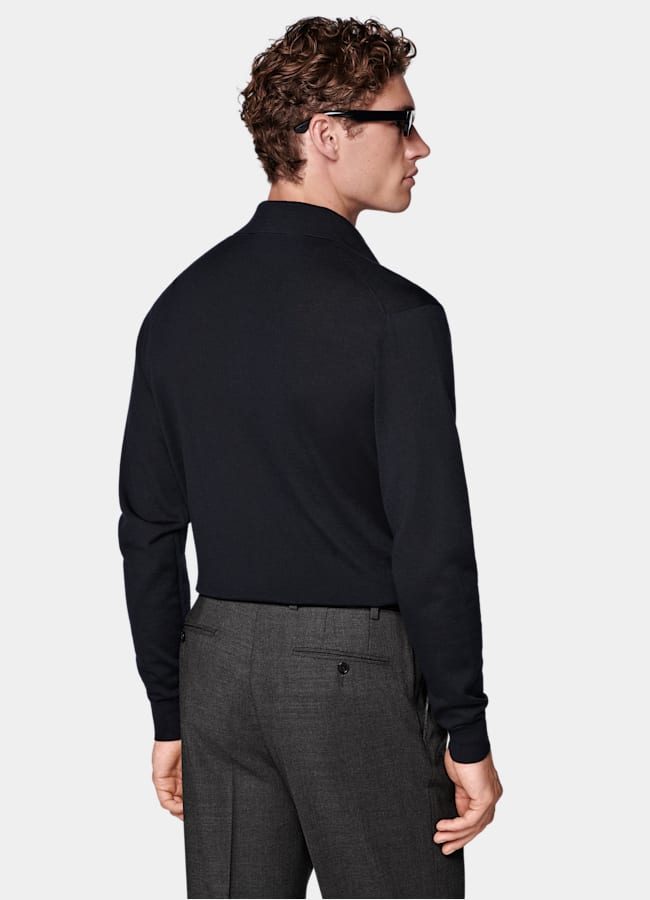SUITSUPPLY Pure Wool Navy Long Sleeve Polo