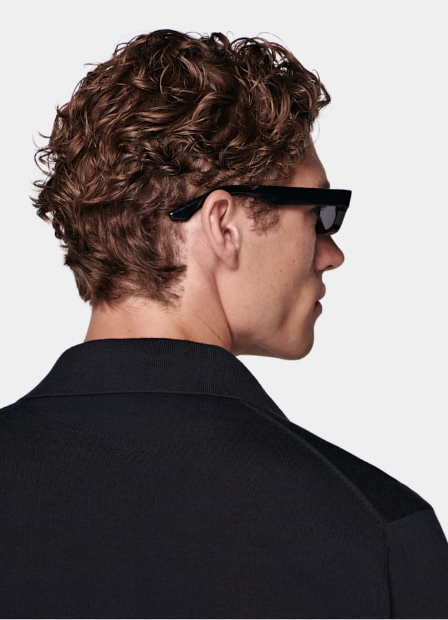 SUITSUPPLY Pure Wool Navy Long Sleeve Polo