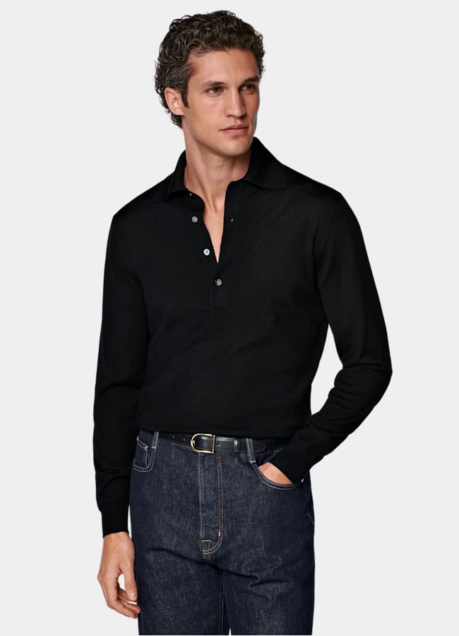 SUITSUPPLY Pure laine Polo manches longues noir