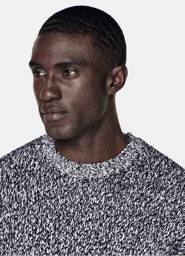 SUITSUPPLY Cotton Wool Black & White Mouliné Crewneck