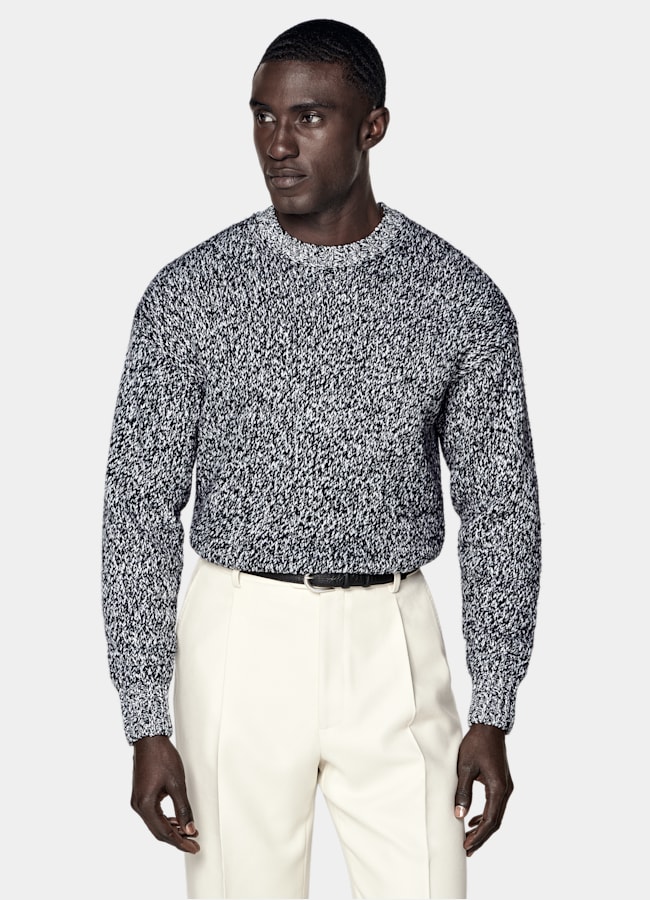SUITSUPPLY Cotton Wool Black & White Mouliné Crewneck