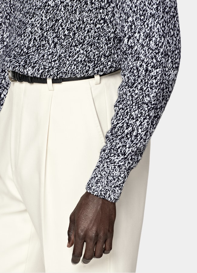 SUITSUPPLY Cotton Wool Black & White Mouliné Crewneck