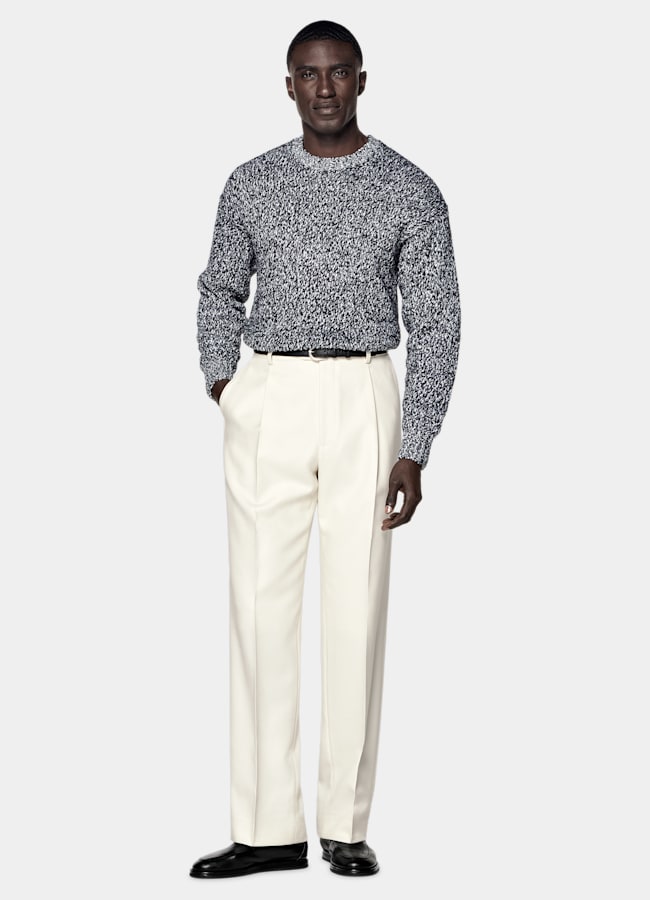 SUITSUPPLY Cotton Wool Black & White Mouliné Crewneck