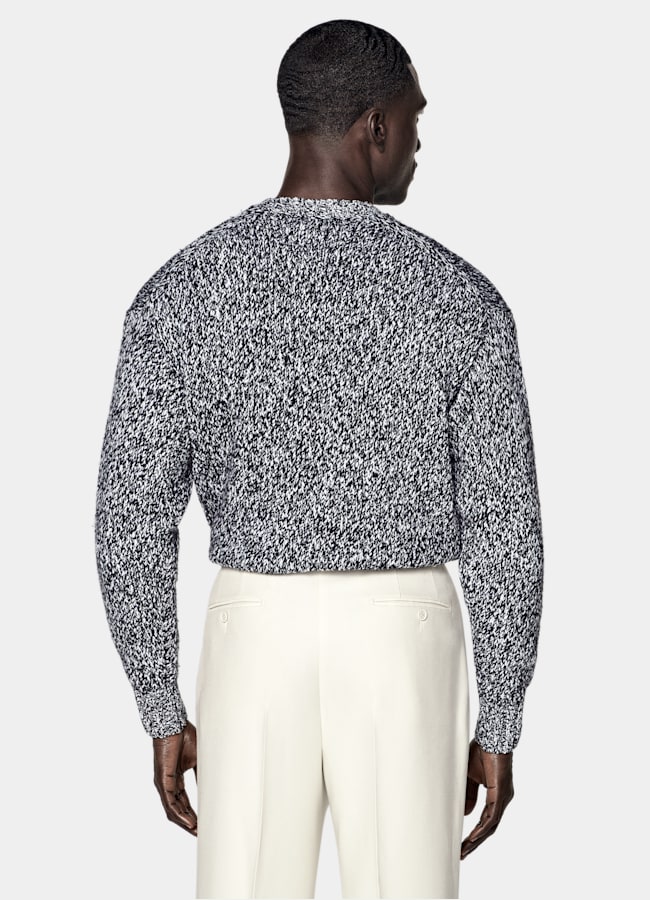 SUITSUPPLY Cotton Wool Black & White Mouliné Crewneck