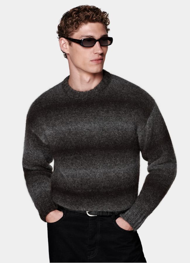 SUITSUPPLY Mohair, nylon, laine Pull à col rond dégradé marron foncé