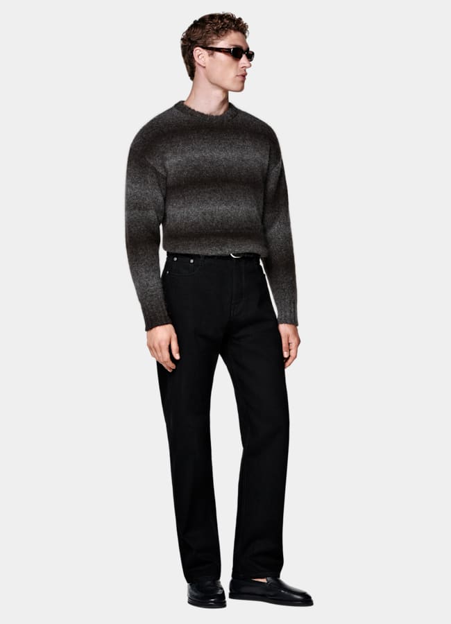 SUITSUPPLY Mohair, nylon, laine Pull à col rond dégradé marron foncé