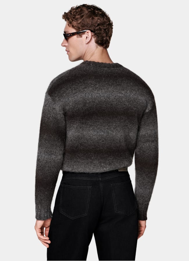 SUITSUPPLY Mohair, nylon, laine Pull à col rond dégradé marron foncé
