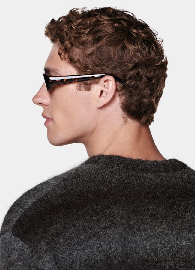 SUITSUPPLY Mohair, nylon, laine Pull à col rond dégradé marron foncé