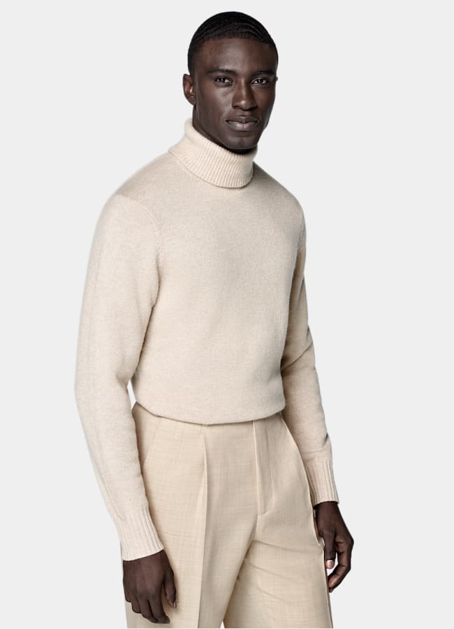 SUITSUPPLY Pure Cashmere Sand Turtleneck