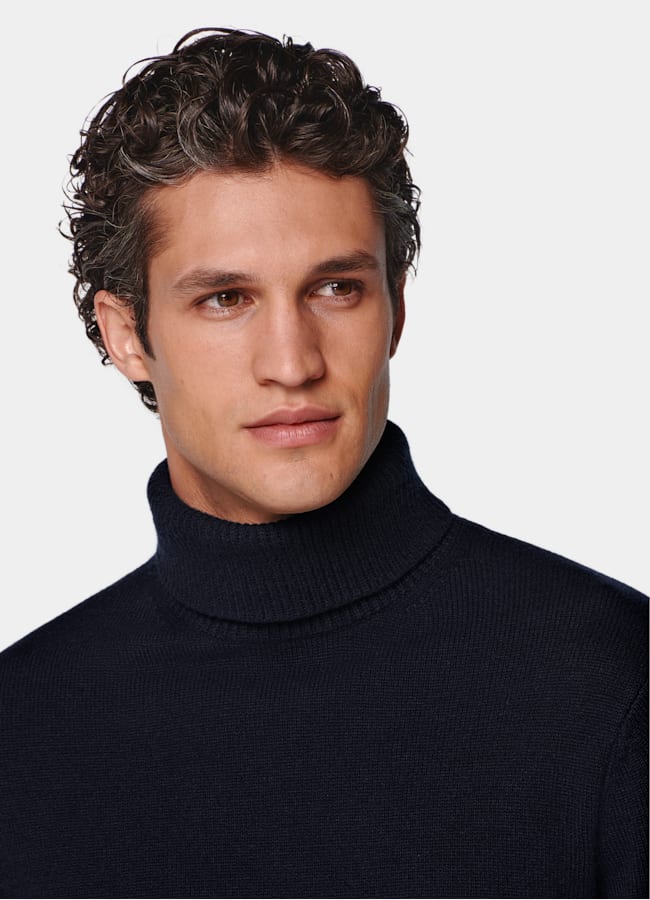 SUITSUPPLY Pur cachemire Col roulé bleu marine
